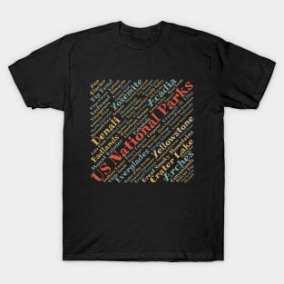 US National Parks List Word Art Camping Hiking Souvenir T-Shirt